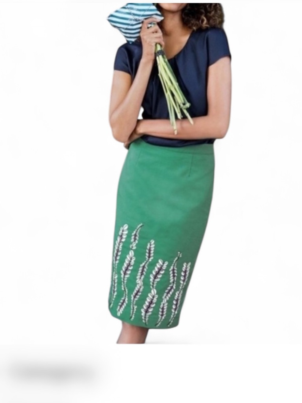 Boden sz 6 Green Skirt Floral Embroidery cotton romantic soft girl tailored fit